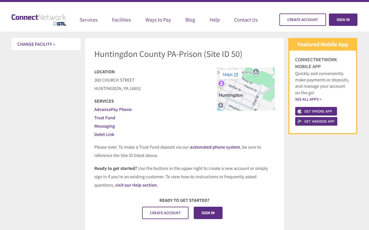 ConnectNetwork Huntingdon County Prison account services for inmate money and phone records