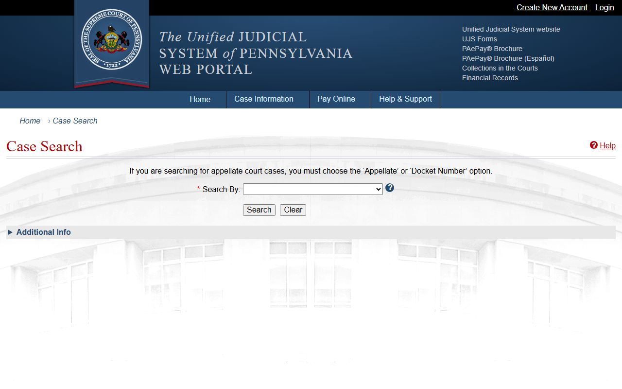 Pennsylvania UJS case search for Huntingdon County court records after jail arrest